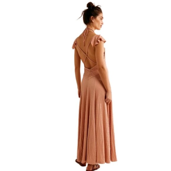 NWT Free People Louisa Strappy Back Tan Maxi Dress - Picture 2 of 5
